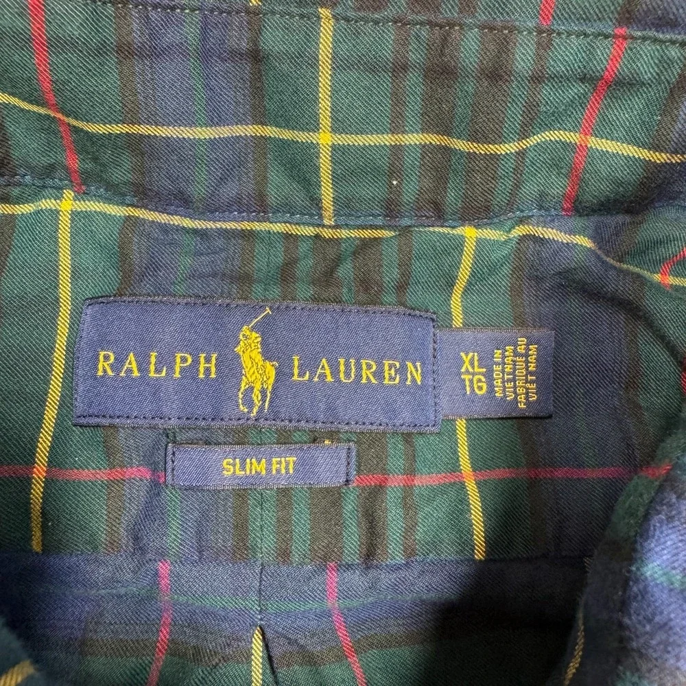 Polo Ralph Lauren Oxford Classic Fit Dress Shirt Blue Green‎ Plaid Men's Size XL